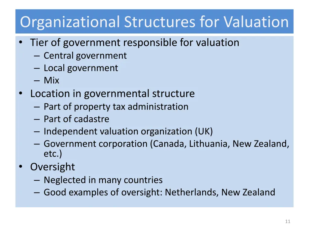 organizational structures for valuation tier