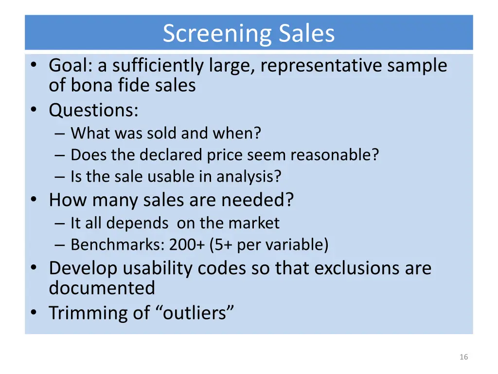 screening sales
