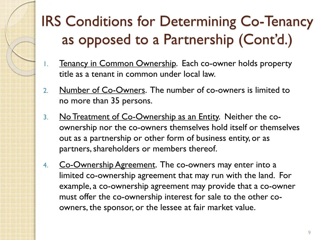 irs conditions for determining co tenancy 1