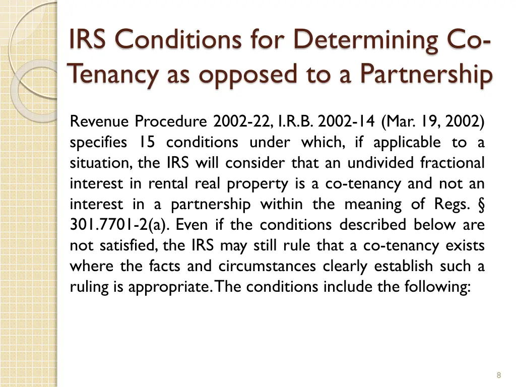 irs conditions for determining co tenancy
