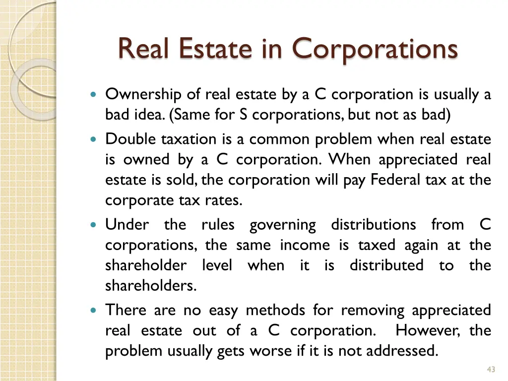real estate in corporations