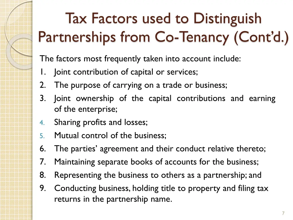 tax factors used to distinguish partnerships from 1