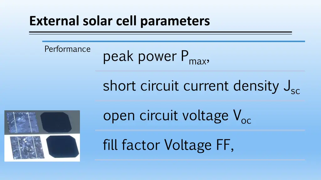 external solar cell parameters