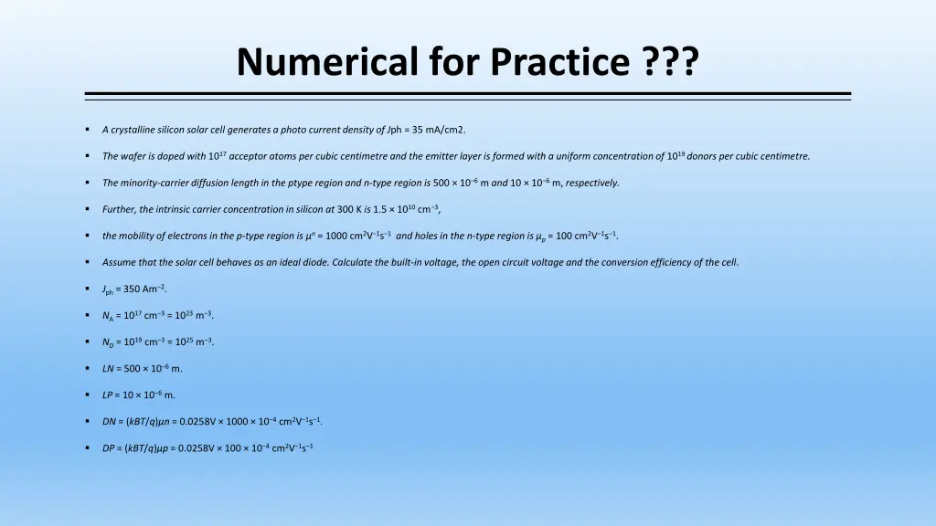 numerical for practice