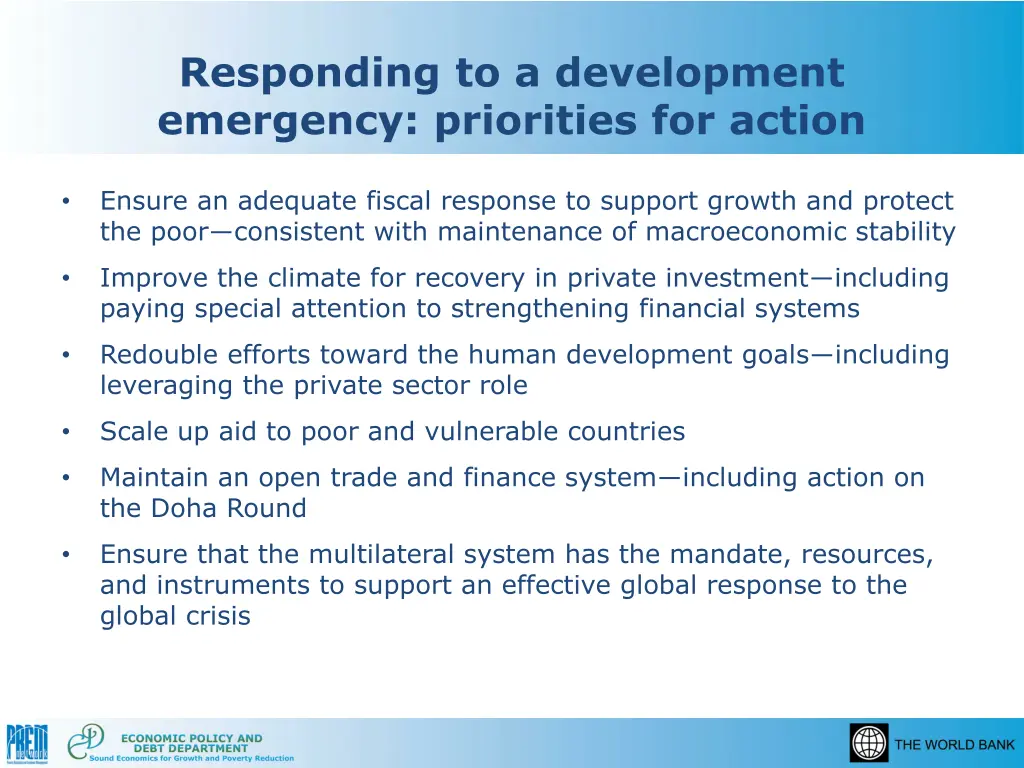 responding to a development emergency priorities