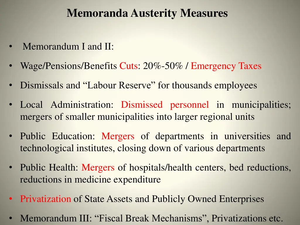 memoranda austerity measures