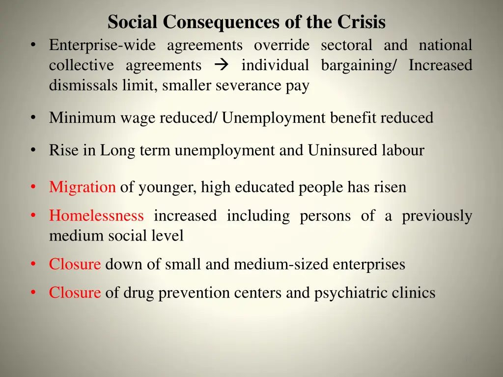 social consequences of the crisis