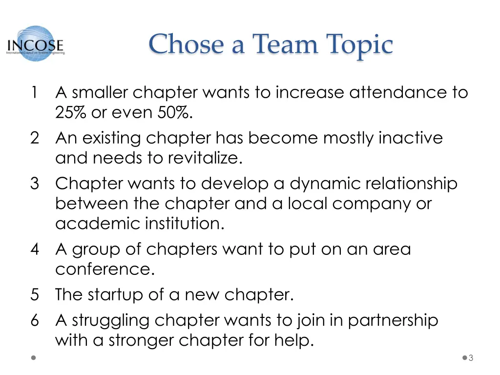 chose a team topic
