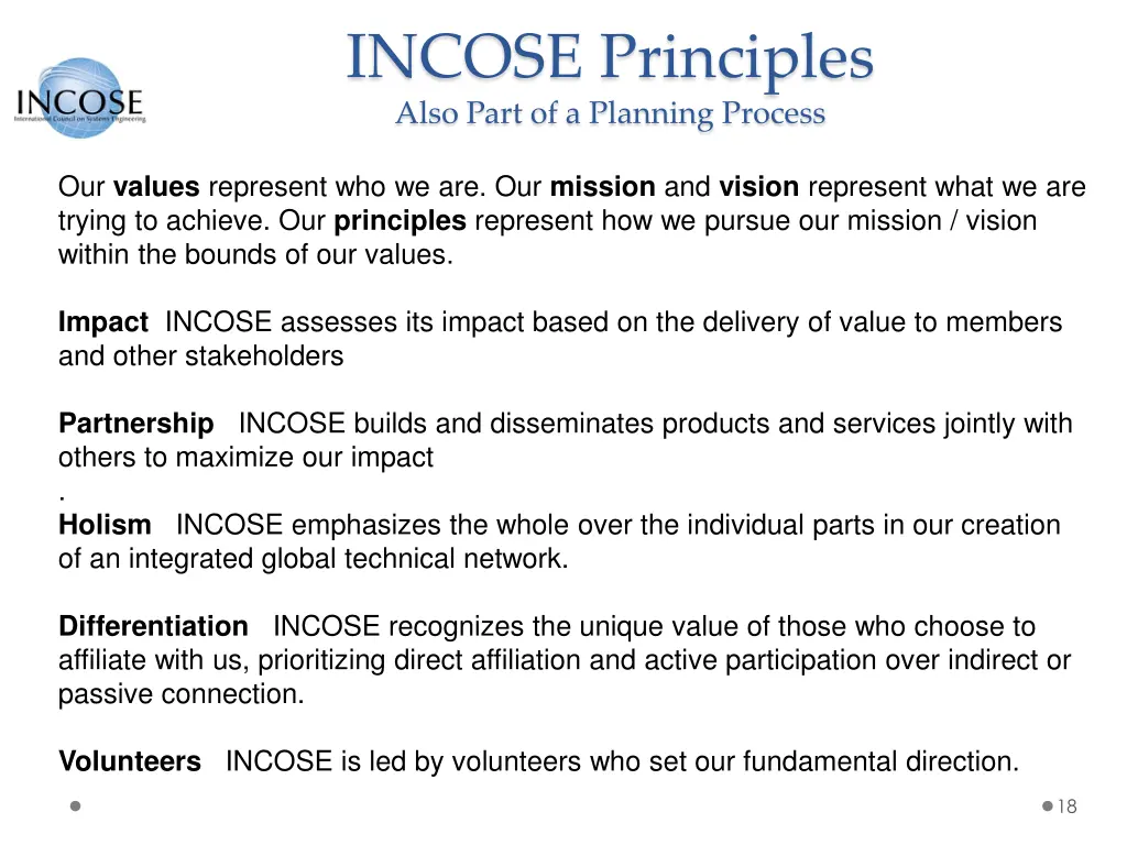 incose principles also part of a planning process