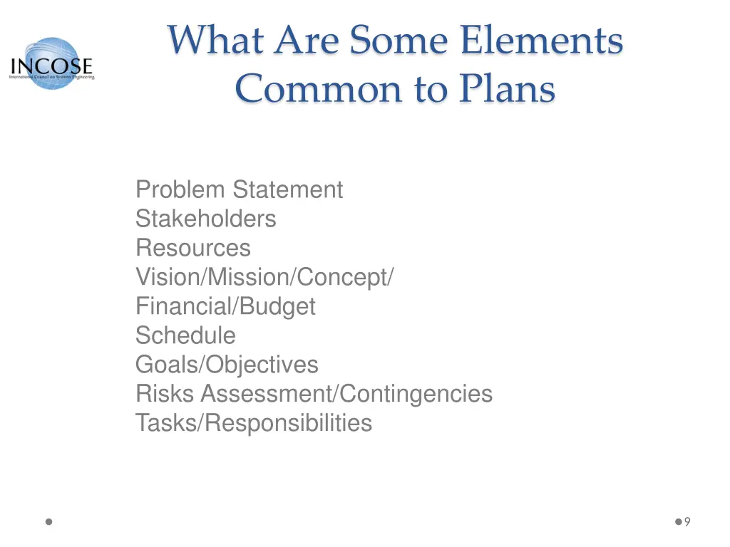 what are some elements common to plans 1