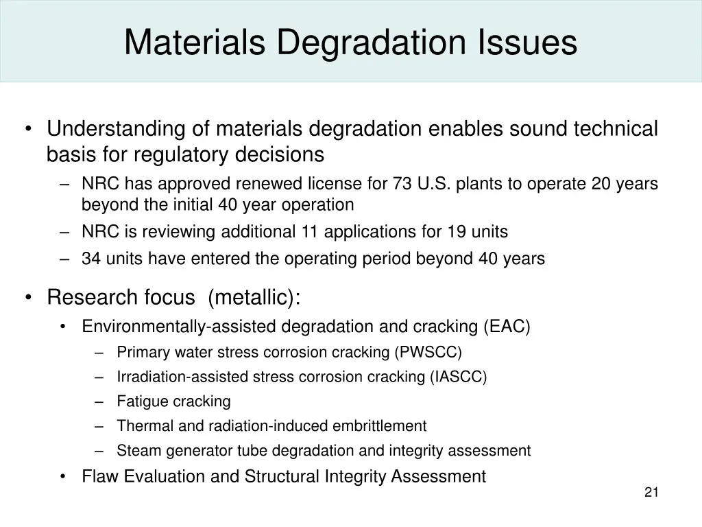 materials degradation issues