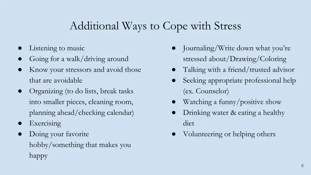 additional ways to cope with stress