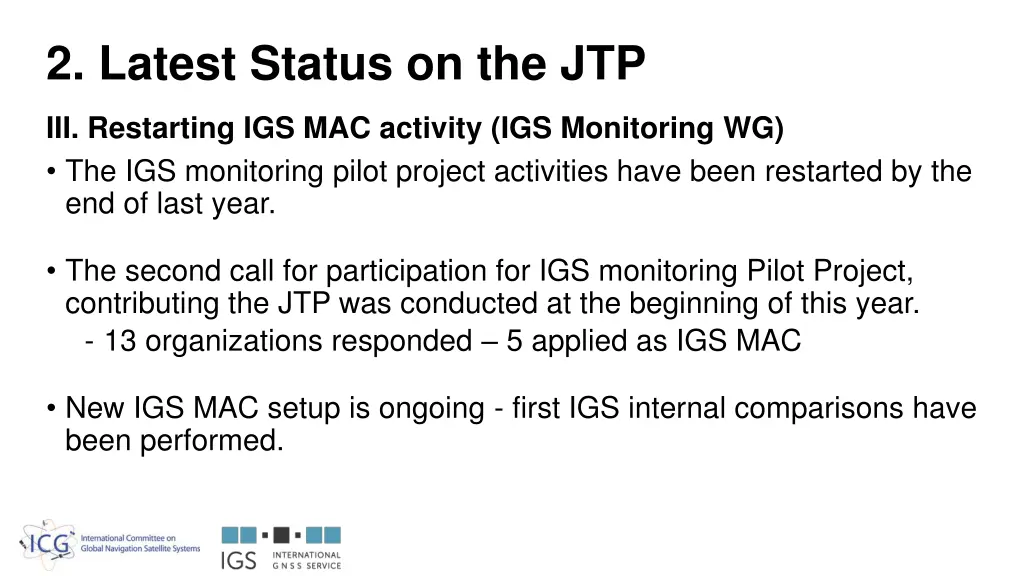 2 latest status on the jtp 5