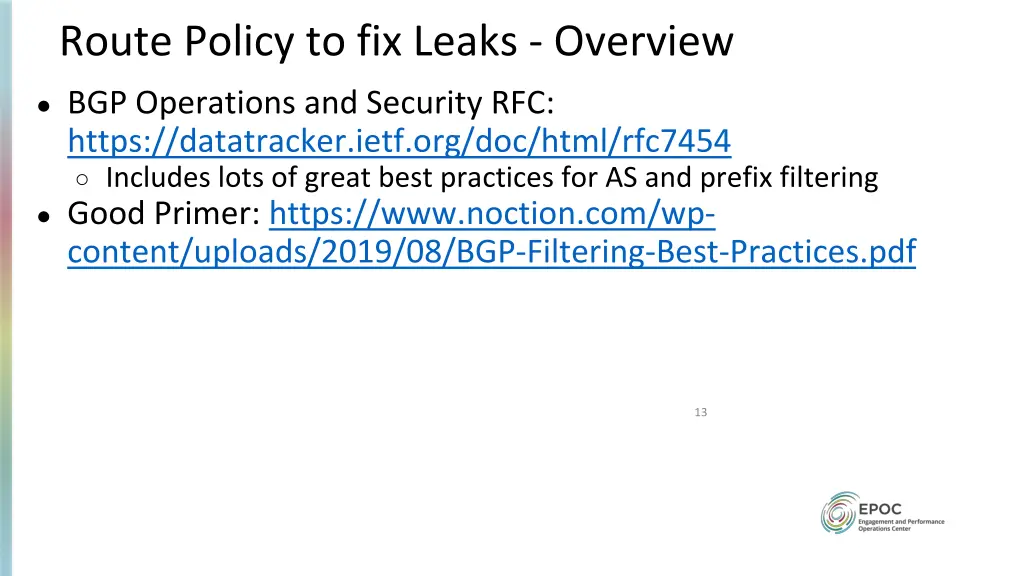 route policy to fix leaks overview