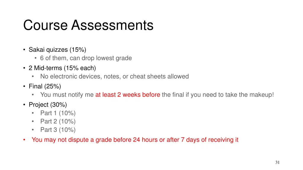 course assessments
