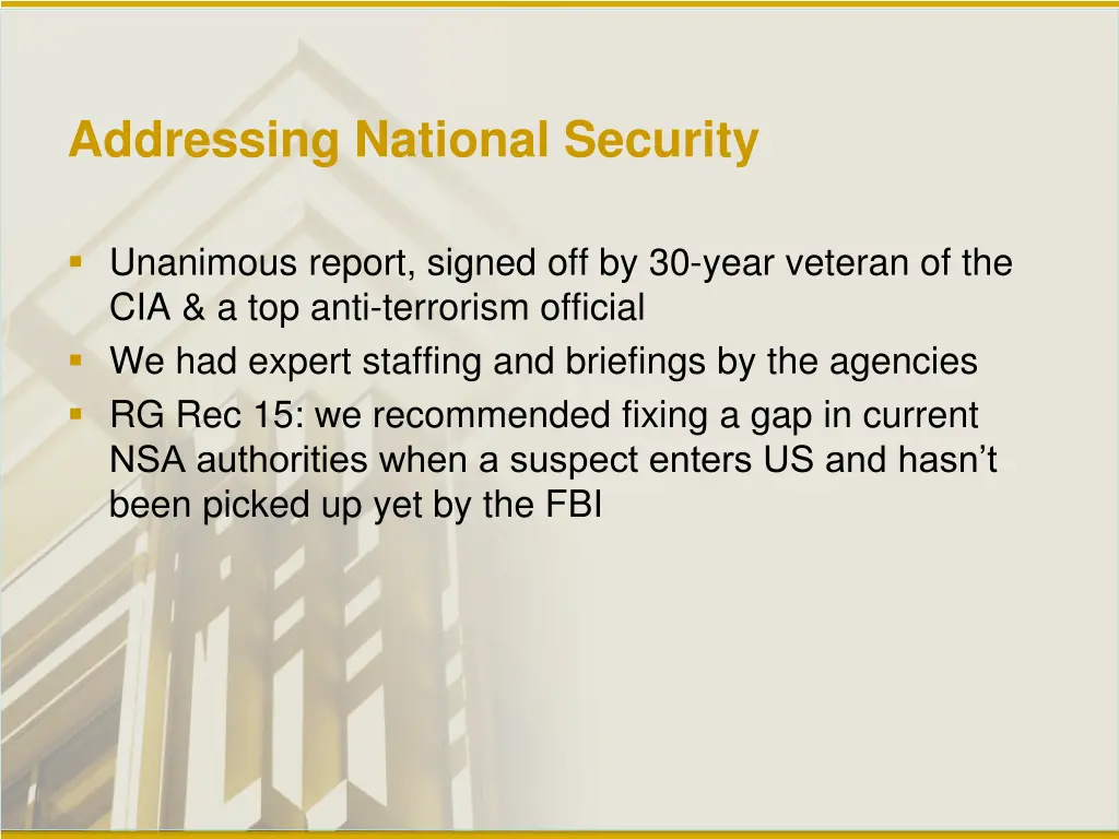 addressing national security