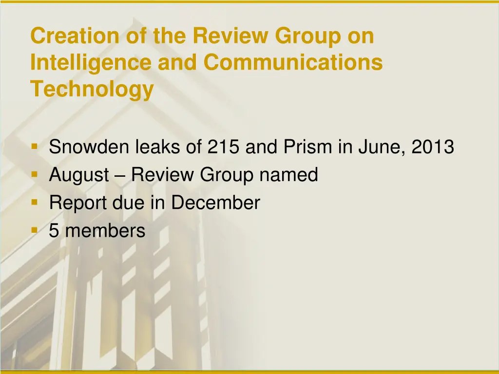 creation of the review group on intelligence