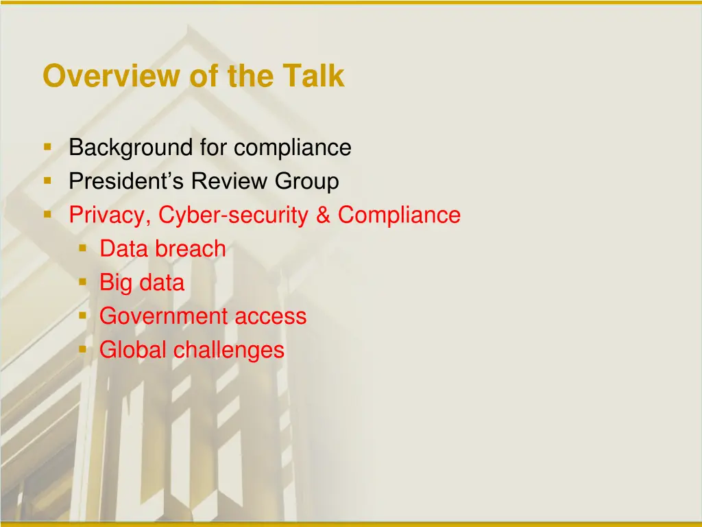 overview of the talk 1