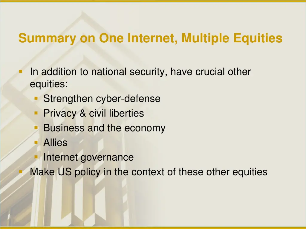 summary on one internet multiple equities