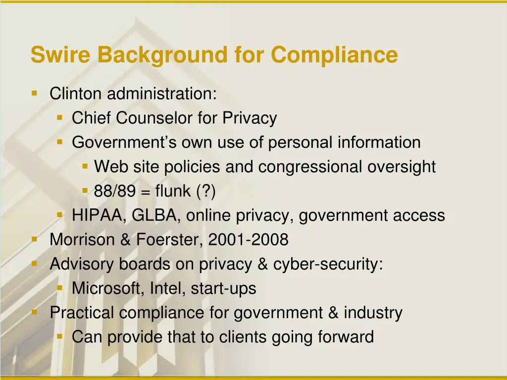swire background for compliance