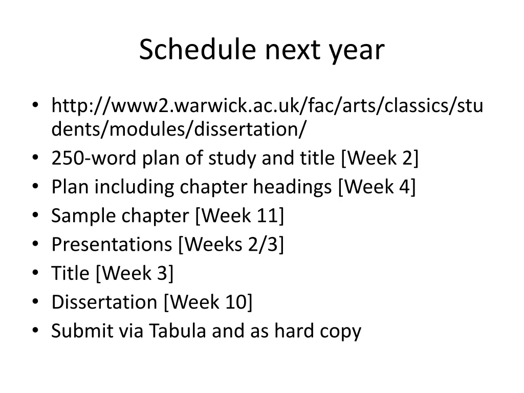 schedule next year