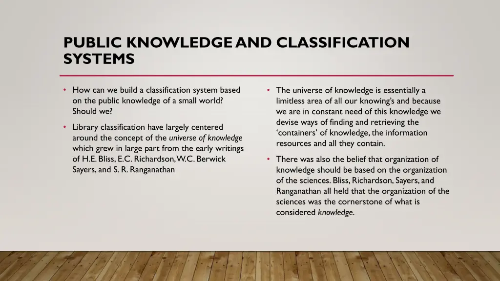 public knowledge and classification systems
