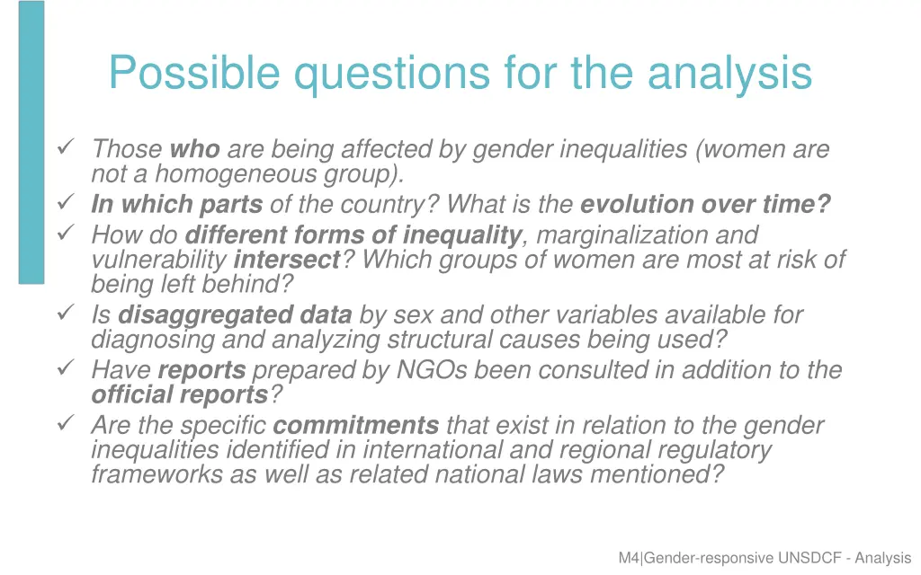 possible questions for the analysis