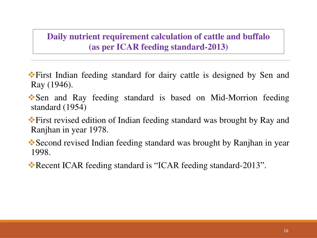 daily nutrient requirement calculation of cattle