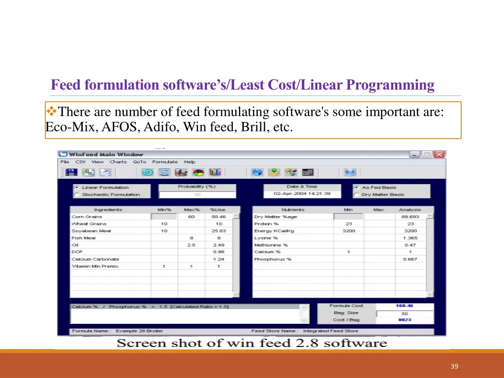 feed formulation software s least cost linear