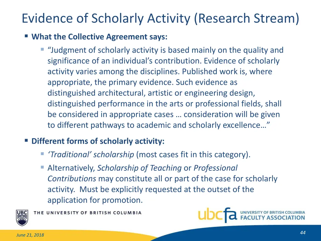 evidence of scholarly activity research stream