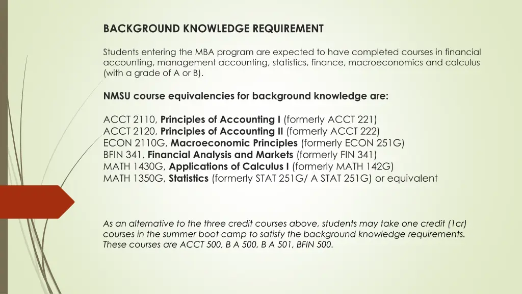 background knowledge requirement