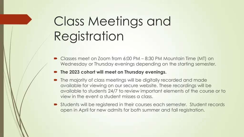 class meetings and registration