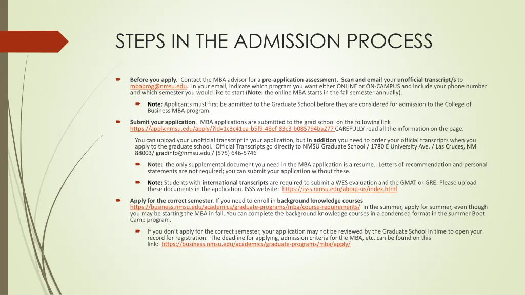 steps in the admission process