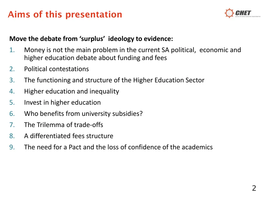 aims of this presentation