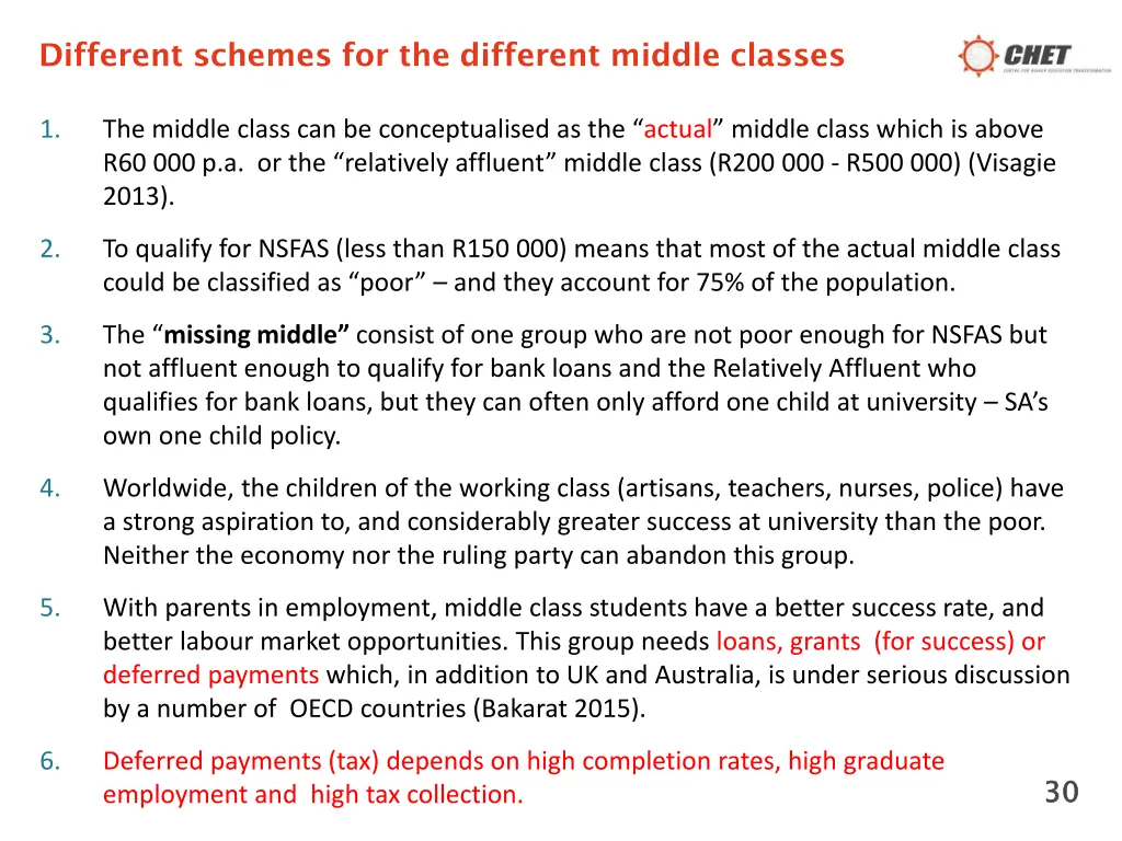 different schemes for the different middle classes