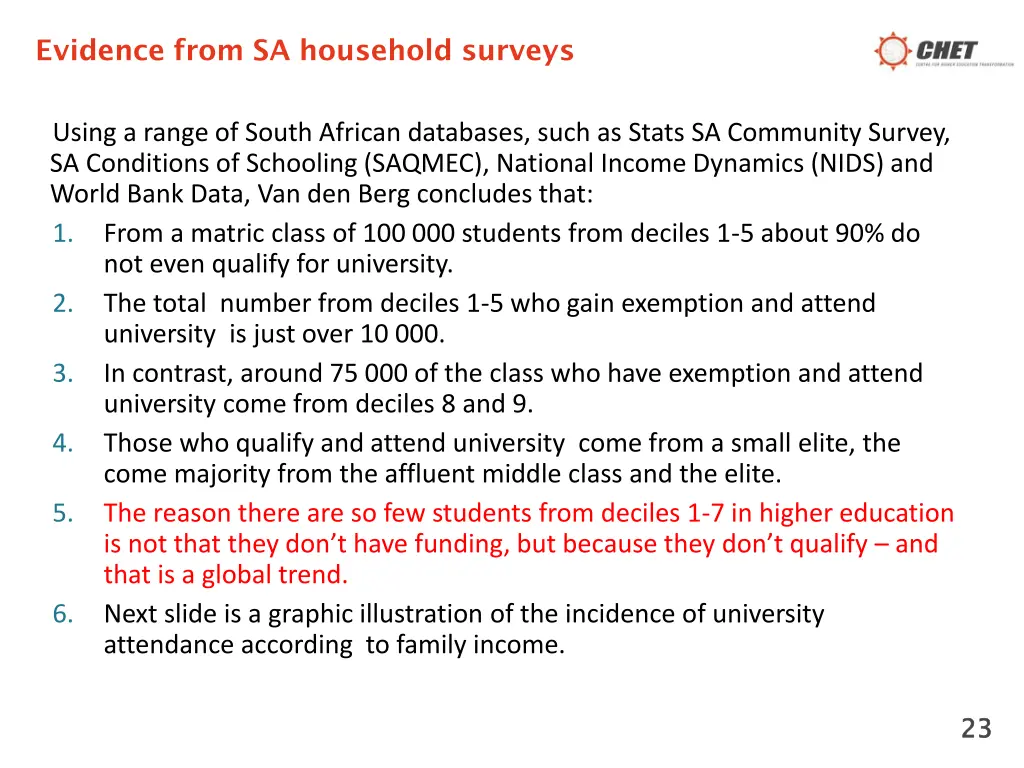 evidence from sa household surveys