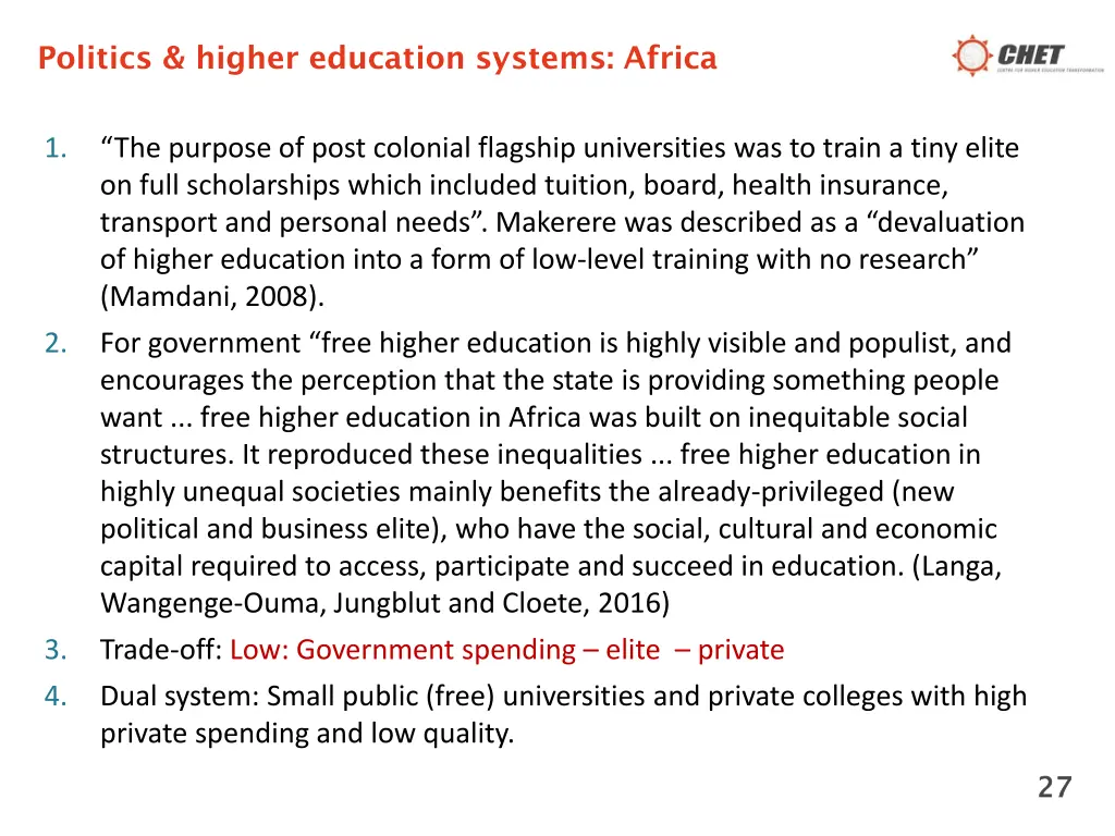 politics higher education systems africa