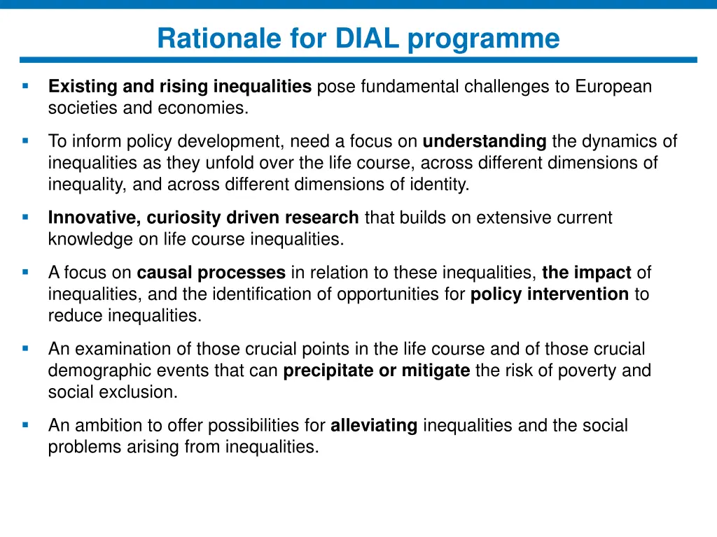 rationale for dial programme