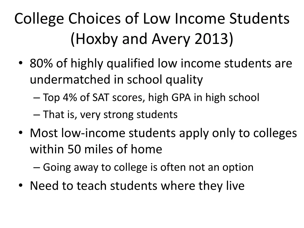 college choices of low income students hoxby
