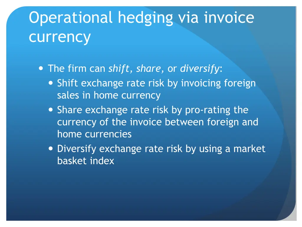 operational hedging via invoice currency