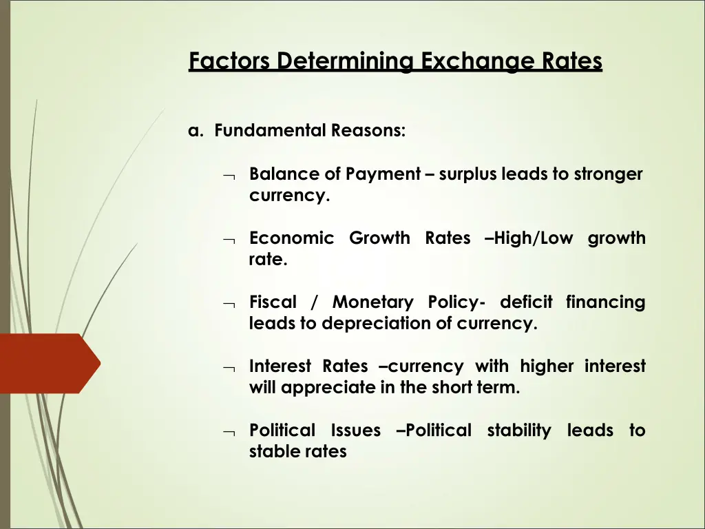 factors determining exchange rates
