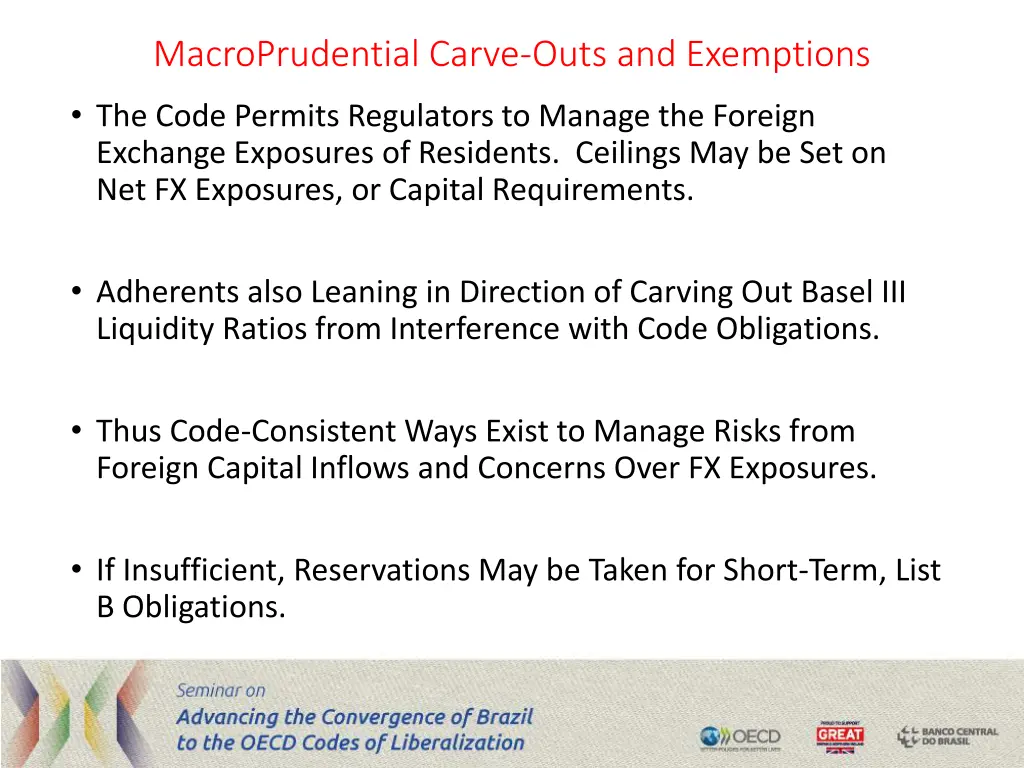 macroprudential carve outs and exemptions