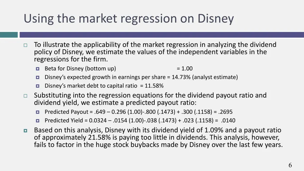 using the market regression on disney