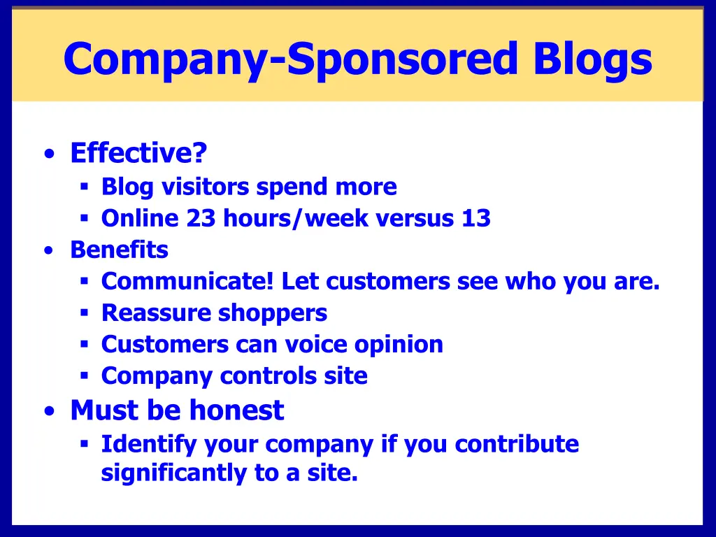 company sponsored blogs