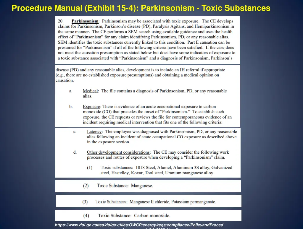 procedure manual exhibit 15 4 parkinsonism toxic