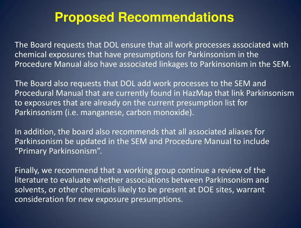 proposed recommendations