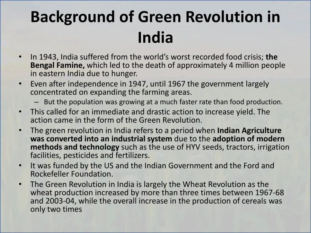 background of green revolution in india