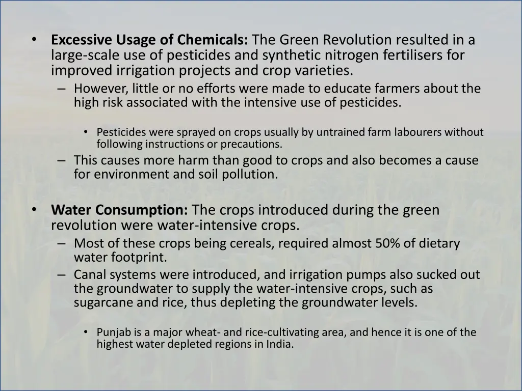 excessive usage of chemicals the green revolution