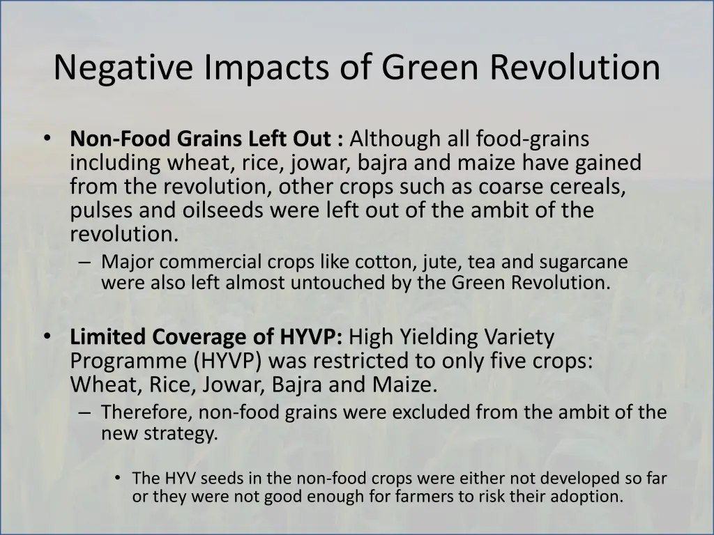 negative impacts of green revolution