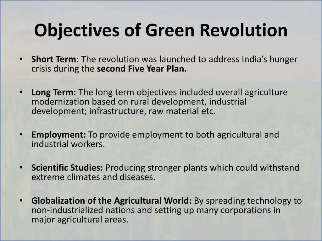 objectives of green revolution